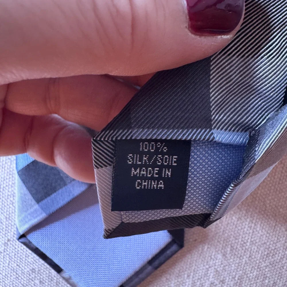 Tommy Hilfiger‎ Mens Blue Grey Plaid Check 100% Silk Necktie Standard Tie